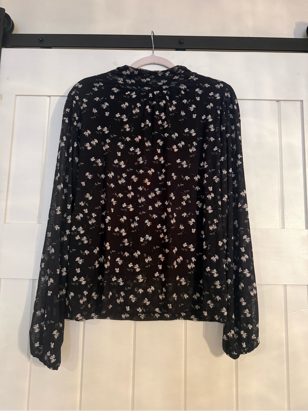 Sanctuary Black Floral Sheer Long-Sleeve Blouse